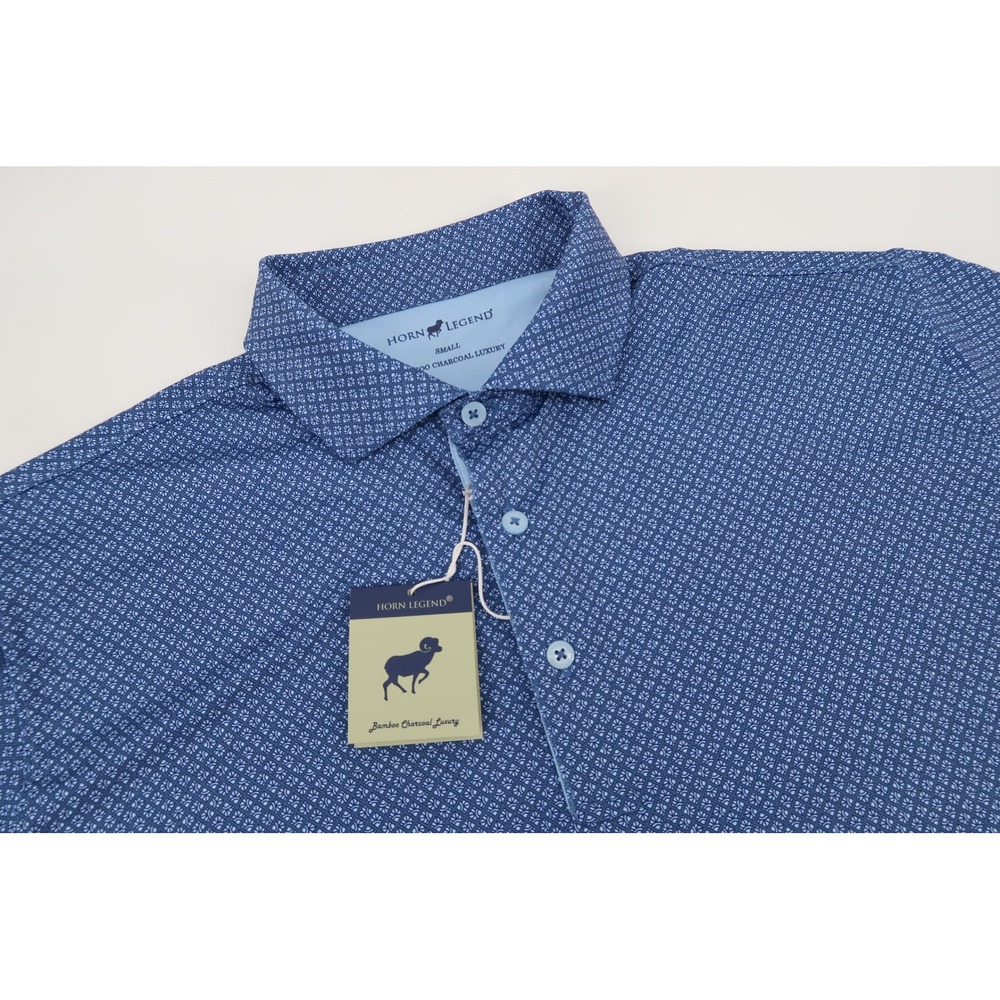 Horn Legend Polo Shirt Mens Small Blue Geometric Bamboo Lowe's HL2061 NEW